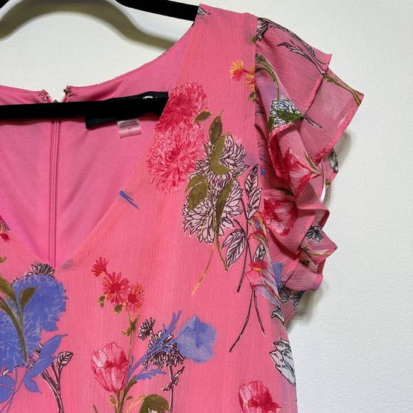 Karl Lagerfeld Pink Floral High-Low Midi Dress NWT | Flutter Sleeve Asymmetrical - Picture 4 of 9